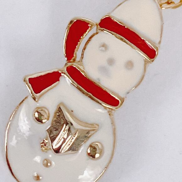Vintage Avon Gold Tone Red Enamel Snowman Pendant Necklace 80s Christmas Jewelry - Picture 3 of 8